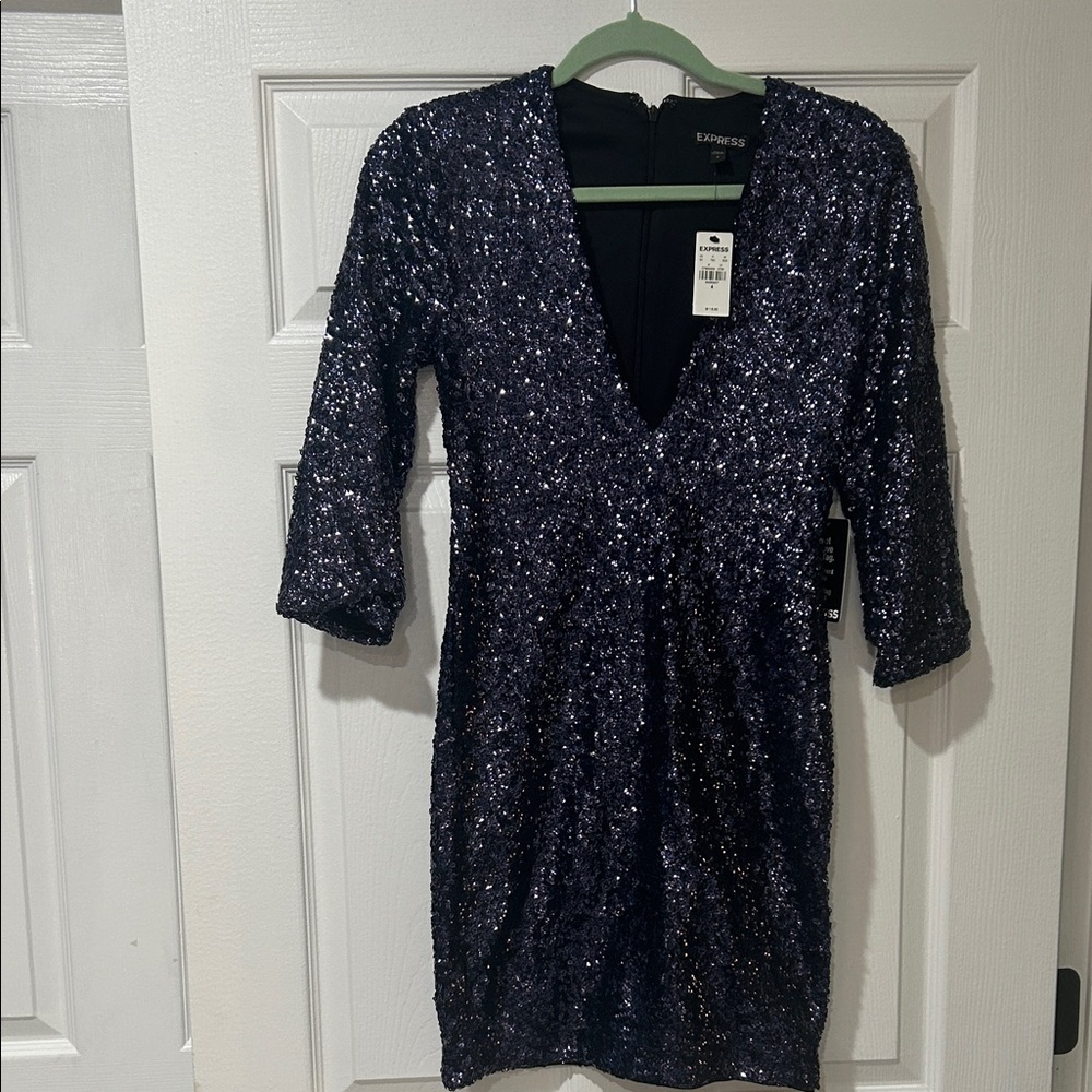 Express Glittering Navy Mini Dress